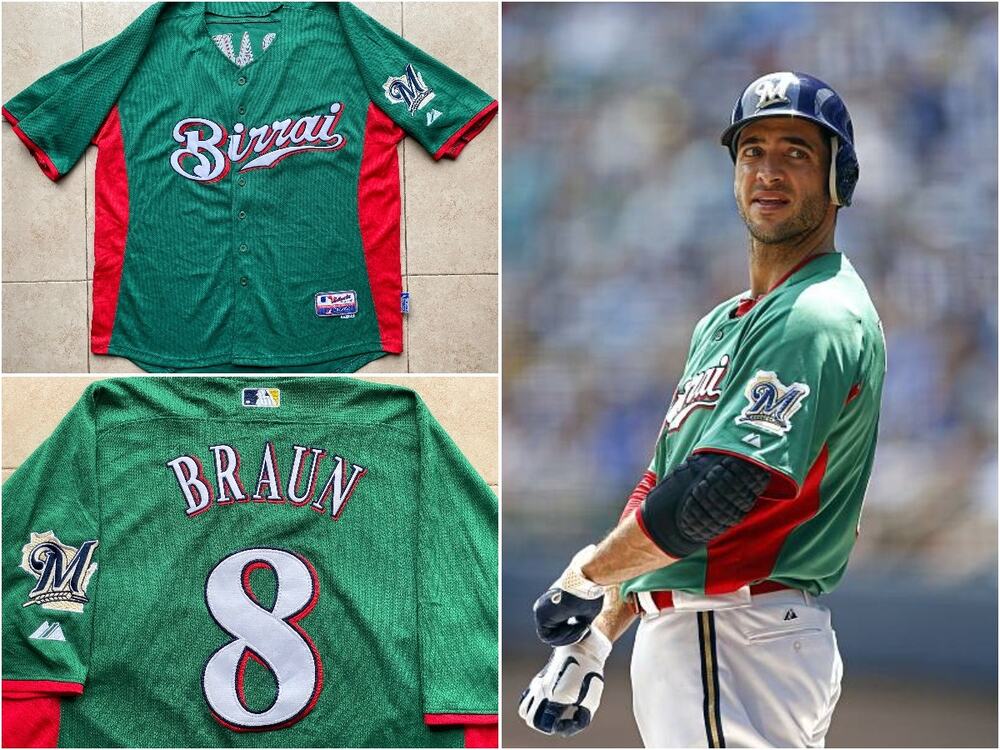Ryan BRAUN 2012 Italy Milwaukee Brewers BIRRAI Majestic jersey 52 XL green MLB
